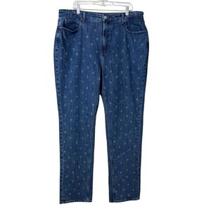 Old Navy Extra High Rise Curvy Straight Jeans Womens 18 Tall Blue Embroidered